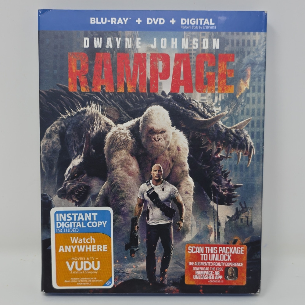 Warner Bros. Rampage Blu-ray + DVD Dwayne Johnson PG-13 2018 108 min Extras